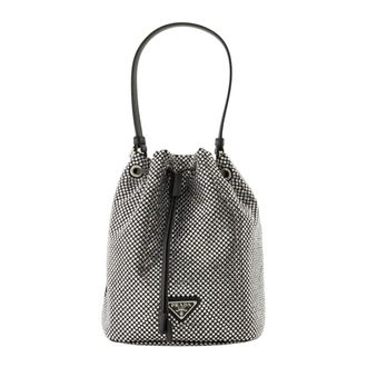 Prada Bucket Bags, female, Gray, Size: ONE SIZE Strass Duet Bag with Silver Accents