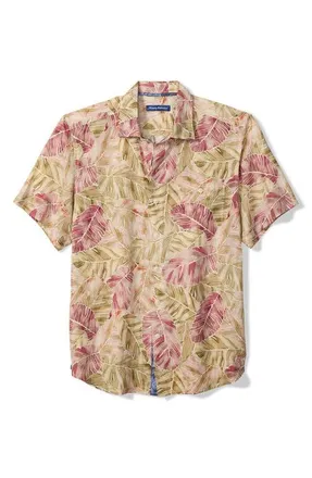 Tommy Bahama Sand Linen Villa Nueva Vines Short Sleeve Linen Blend Button-Up Shirt in Golden Honey at Nordstrom, Size Xx-Large