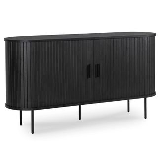 OEM Cassettiera Scorrevole Trish Per Soggiorno, 140 Cm, Nera, A Due Ante, Con Scanalature, Stile Moderno