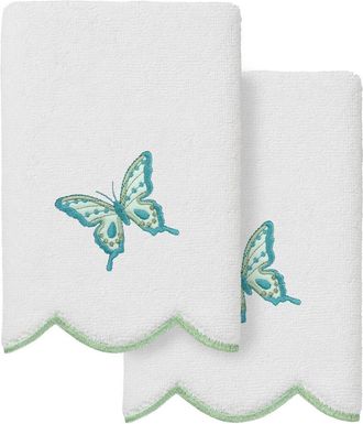 Linum Home Textiles 100% Turkish Cotton Britney Scallop 2Pc Embellished Fingertip Towel Set