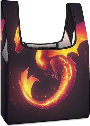 Generic Dragon Soaring Fire Reusable Shopping Bags Lightweight Foldable Grocery Bag Polyester Washable Tote Bag