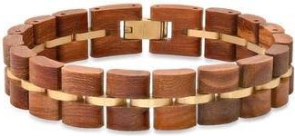 HMY Jewelry Mens Stainless Steel Wood Bracelet in Gold/Brown at Nordstrom Rack