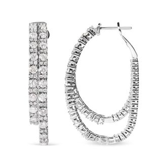 House of Brilliance 14K White Gold 4.0 Cttw Diamond Asymmetrical Inside Out Double-Hoop Earrings (I-J Color, I1-I2 Clarity)