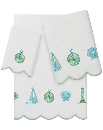Linum Home Textiles 100% Turkish Cotton Sea Joy Scallop 3Pc Embellished Towel Set