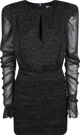 Rotate Ruched Flower Keyhole Sheer Sleeve Mini Dress
