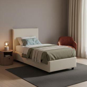 Dmora Dmora - Cama Individual Darut, Cama Contenedor Con Revestimiento De Tela, 100% Made In Italy, Apertura Lateral, Adecuado Para Colch&oacute;n Cm 80x190, Beige
