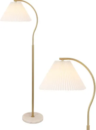 Jonathan Y Designs Devon Modern Glam Metal Arc LED Floor Lamp with Pleated Shade in Brass Gold/marble at Nordstrom
