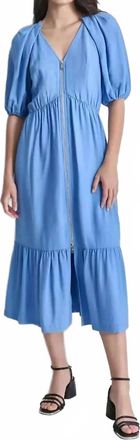DKNY Puff Sleeve Midi Dress In Blue Bell