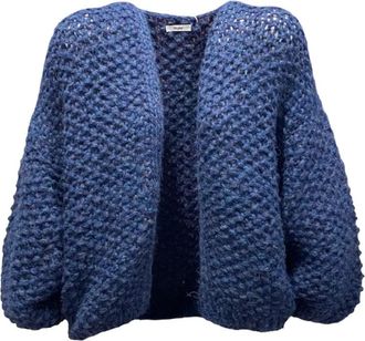 Maiami Chunky Alpaca Pearl Pattern Cardigan - Dames - Vesten - Blauw - S - Truien & Vesten