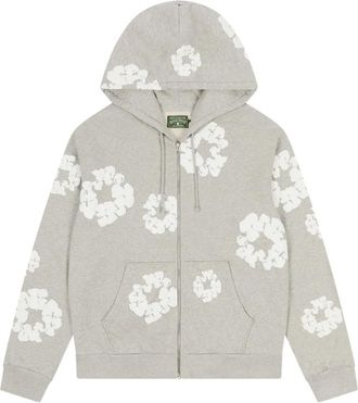 Denim Tears Felpa con zip e stampa ghirlande - Grigio