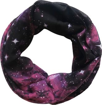 Lina & Lily Galaxy Cosmic Stars Print Womens Infinity Loop Scarf Lightweight (Purple and Black)
