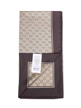 Gucci Silk Twill GG Lam&eacute; Scarf - Brown