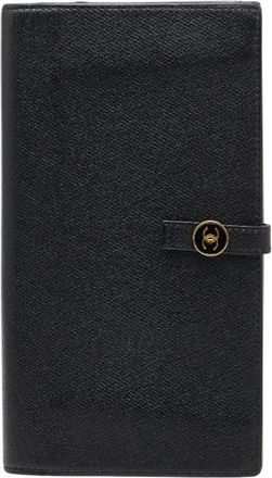 Chanel Black Leather Long Wallet (Bi-Fold) (Pre-Owned)