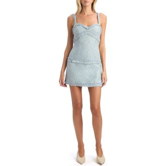 Bardot Elina Sequin Fringe Boucl&eacute; Minidress in Blue Boucle at Nordstrom, Size 8