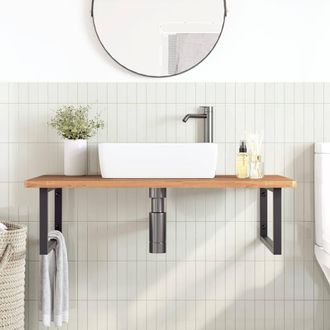 Berkfield Home Elegant Basin Shelf Wall Mounted Steel & Solid Wood Beech in Brown