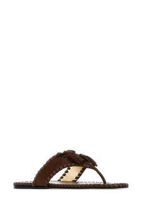 Prada Womens Brown Suede Thong Slippers Cacao Flat Shoes