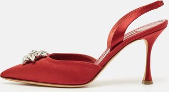 Manolo Blahnik Burgundy Satin Cassinasli Pumps