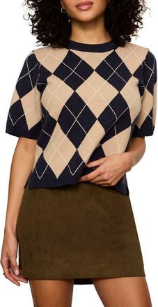 Sanctuary Perfect Short Sleeve Sweater in Loma Argyle Blue at Nordstrom, Size Xx-Small
