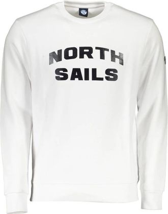 North Sails Witte Crewneck Sweatshirt met Lange Mouwen en Print Logo - Heren - Sweatshirts - Wit - 2XL - Hoodies & sweatvesten