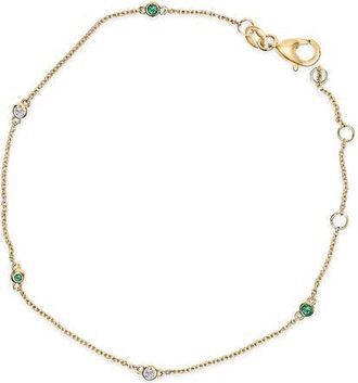 House of Brilliance 14K Yellow Gold Alternating Green Emerald and Diamond Bezel Station Chain Bracelet at Nordstrom