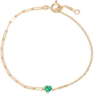 Yvonne Léon 18kt yellow gold Solitaire Coeur emerald bracelet - women - 18kt Yellow Gold/Green Agate - One Size