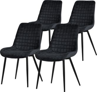 ML Design Ml-design - Set 4x Sillas De Comedor Negro Con Respaldo, Asiento Ergon&oacute;mico Acolchado Tapizado De Terciopelo Con Patas De Metal Sill&oacute;n De Dise&ntilde;o Moder