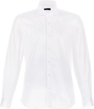 Fay Witte Button-Up Overhemd Cutaway Kraag - Heren - Zakelijke Overhemden - Wit - 4XL - Katoen - Overhemden