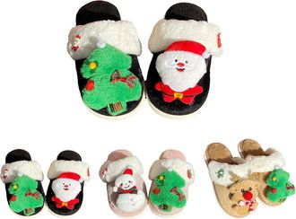 Generic Fluffy Slippers Women, Womens Fashion Closed Toe Winter Slippers with Deer Design Cozy Flat Sole Indoor Outdoor Comfort (Black, 6)