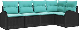 vidaXL Conjunto De Sof&aacute;s De Jard&iacute;n 5 Uds. Negro Y Turquesa Vidaxl