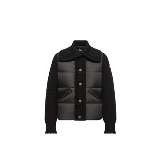 Moncler Moncler Square-quilted Wool Blend Padded Cardigan, Women, Black, Size: Xs