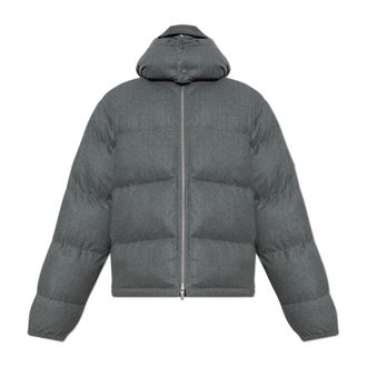 Ferragamo Jassen, Heren, Grijs, M, Wol, Gewatteerde jas met capuchon