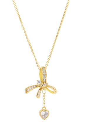 Savvy Cie Jewels GOLD PLATED BOW WITH WHITE CZ PENDANT NECKLACE