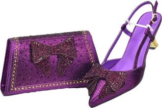 Generic Womens Shoes and Bags Set Sparkly Rhinestone Bow Decorated Stiletto High Heel Shoes Evening Handbag