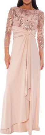 OLEG CASSINI Mesh Sequin Three-Quarter Sleeve Gown in Blush at Nordstrom Rack, Size Medium