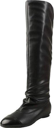 Generic Womens Leather Round Toe Low Heel Riding Boots Warm Classic Style Knee-High Boots