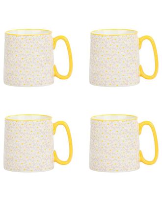 10 Strawberry Street Set of 4 Bella Mugs: Pink with White Daisy