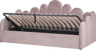 Beliani Cama Con Almacenaje Tapizada De Terciopelo 90 X 200 Cm Con Somier De Listones Rosa Pastel Polignac