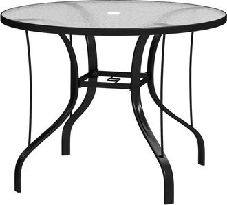 OUTSUNNY Tavolino Rotondo da Esterni con Foro per Ombrellone Nero - Outsunny