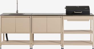 Sklum Cocina Modular De Exterior De 3 Piezas Con Fregadero, Almacenaje Y Barbacoa De Carb&oacute;n En Acero Savona Sklum