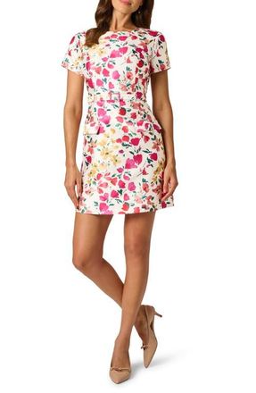 Adrianna Papell Floral Belted Mikado Dress in Ivory Multi at Nordstrom, Size 12