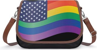 Generic USA Gay Proud Rainbow Flag Crossbody Bag Womens Handbag PU Message Bags Shoulder Purse with Adjustable Strap