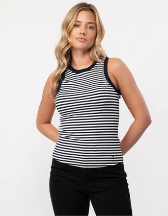 Tommy Hilfiger Womens Tommy Hilfiger Stripe Rib Womens Slim Tank Top - Mini Stripe Desert Sky/White - Size: 10/8