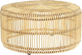 Beliani Beliani - Mesa De Centro De Rat&aacute;n Natural 84 Cm Estructura De Hierro Forma De Tambor Exterior Interior Boho R&uacute;stico Limni