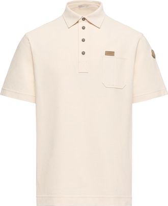 Moncler Moncler Leather Logo Tag Cotton Polo Shirt, Men, White, Size: L