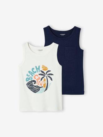 Vertbaudet 2er-Pack Jungen Tr&auml;gershirts, Palmen pack weiss