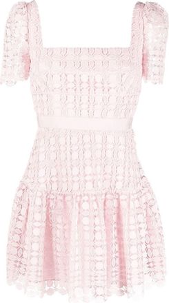 Self Portrait Floral Lace Mini Dress with Square Neckline and Ruffled Hem