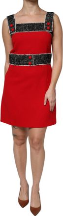 Dolce & Gabbana Womens Red Wool Sleeveless A-Line Flared Mini Dress Black And