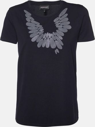 Emporio Armani Black Embellished Cotton Crew Neck T-Shirt