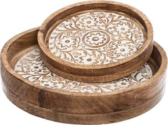 Atmosphera Set De 2 Bandejas De Madera ritual, 34,5x6,5 Cm- Multicolor - Multicolor - Atmosphera