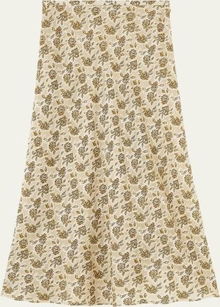 Loro Piana Simona Floral Silk Fil Coup&eacute; Midi Skirt
